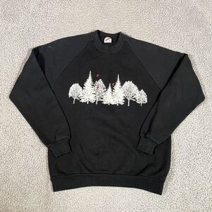 Vintage 90s Christmas Pullover Sweatshirt Women's Crew Neck 90s Black Tree Large